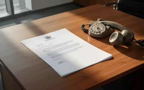 Ein leerer Schreibtisch mit offiziellem Briefpapier und einem Telefonhörer in einem sachlichen, bürokratischen Umfeld. - Foto: über boerse-global.de