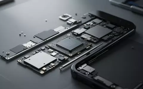 Nahaufnahme von technischer Smartphone-Hardware auf einem dunklen Arbeitstisch, Fokus auf Mikrochips und Leiterplatten. - Foto: über boerse-global.de