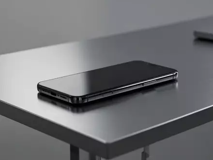 Ein modernes High-End-Smartphone auf einer minimalistischen Metalloberfläche in einer professionellen Studioumgebung. - Foto: über boerse-global.de