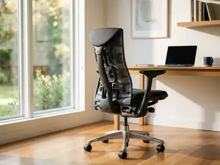 Ein moderner, ergonomischer Bürostuhl in einem hellen, minimalistischen Arbeitszimmer bei natürlichem Licht. - Foto: über boerse-global.de