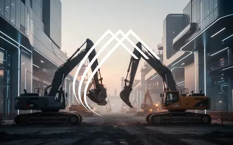 Moderne Baustelle mit schweren Baumaschinen in der Morgendämmerung bei atmosphärischer Beleuchtung. - Foto: über boerse-global.de