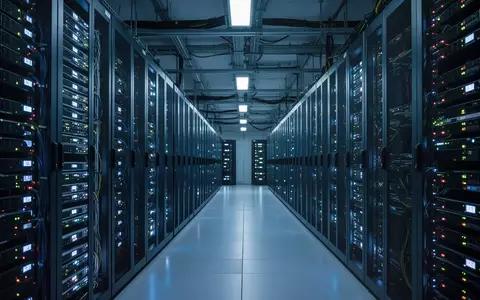 Reihen von leuchtenden Server-Racks in einem modernen Rechenzentrum als Symbol für Cloud-Infrastruktur und KI-Inferenz. - Foto: über boerse-global.de