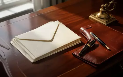 Ein ordentlicher Schreibtisch mit Dokumentenmappe, Briefumschlägen und einem Füllfederhalter in natürlichem Licht. - Foto: über boerse-global.de
