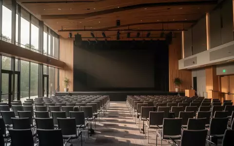 Moderner, leerer Konferenzsaal in Asheville bei natürlichem Lichteinfall, bereit für ein internationales Treffen. - Foto: über boerse-global.de