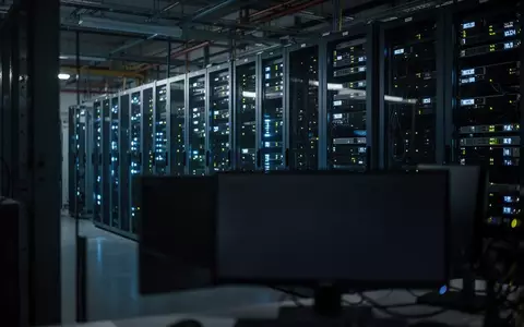 Serverraum in einer deutschen Industrieanlage mit dunklen Serverracks und einem ausgeschalteten Computerbildschirm. - Foto: über boerse-global.de
