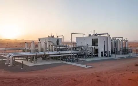 Moderne Wasseraufbereitungsanlage in einer Wüstenlandschaft bei Sonnenaufgang. - Foto: über boerse-global.de