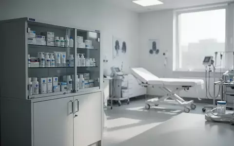 Ein minimalistisches, helles Behandlungszimmer in einer Arztpraxis mit medizinischen Geräten und natürlichem Tageslicht. - Foto: über boerse-global.de