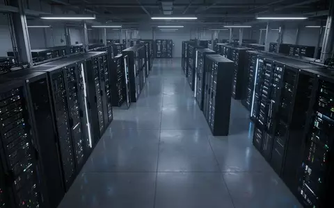 Reihen von hochmodernen Server-Racks in einem weitläufigen, dunkel beleuchteten Rechenzentrum. - Foto: über boerse-global.de