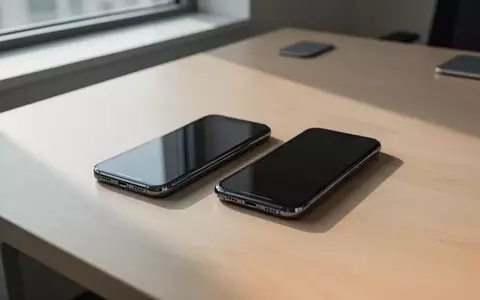 Zwei moderne Smartphones liegen nebeneinander auf einem hellen Holztisch in einer professionellen Büroumgebung. - Foto: über boerse-global.de