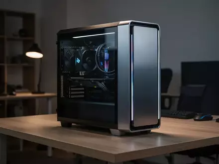 Ein moderner Gaming-PC auf einem minimalistischen Schreibtisch in einem dezent beleuchteten Raum. - Foto: über boerse-global.de