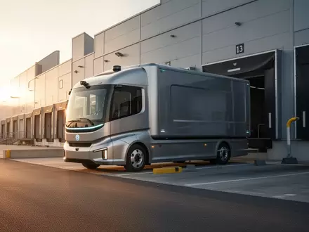 Ein autonomer elektrischer Lieferwagen an einer Laderampe eines modernen Logistikzentrums. - Foto: über boerse-global.de