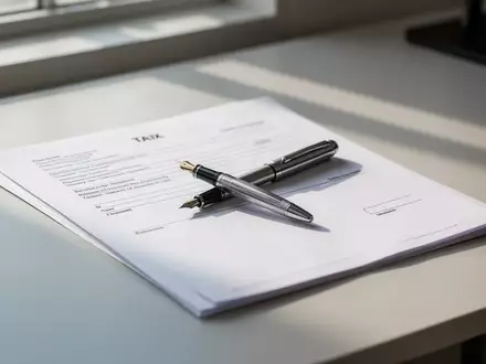Ein hochwertiger Füllfederhalter auf einer leeren Steuerunterlage auf einem minimalistischen Schreibtisch. - Foto: über boerse-global.de