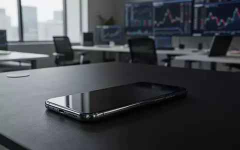 Ein modernes Smartphone liegt auf einem dunklen Büroschreibtisch vor einem unscharfen Hintergrund. - Foto: über boerse-global.de