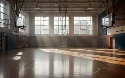 Leere, lichtdurchflutete Sporthalle eines Hochschulsportvereins mit Blick auf den leeren Hallenboden. - Foto: über boerse-global.de