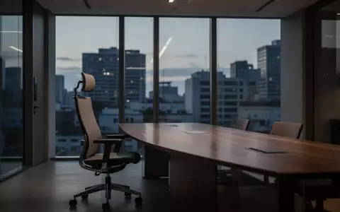 Ein leerer Konferenzraum mit einem modernen Schreibtischstuhl in einer kühlen, professionellen Büroatmosphäre. - Foto: über boerse-global.de