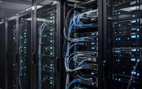 Moderne Server-Infrastruktur mit blau beleuchteten Racks in einem Rechenzentrum als Symbol für digitale Vernetzung. - Foto: über boerse-global.de