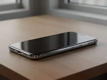 Ein modernes Smartphone liegt auf einem minimalistischen Schreibtisch, der Bildschirm ist dunkel und spiegelt das Umgebungslicht wider. - Foto: über boerse-global.de