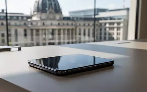 Ein modernes Smartphone liegt auf einem Schreibtisch vor einem unscharfen Hintergrund eines EU-Gebäudes bei Tageslicht. - Foto: über boerse-global.de