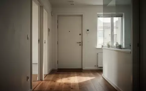 Geschlossene Wohnungstür in einem modern eingerichteten Flur bei natürlichem Lichteinfall. - Foto: über boerse-global.de