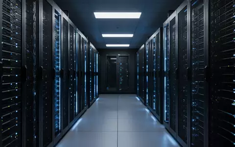 Reihen von Server-Racks in einem dunklen Rechenzentrum, beleuchtet durch kühles blaues Licht. - Foto: über boerse-global.de