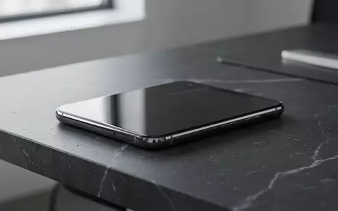 Ein modernes Smartphone liegt auf einem dunklen Steintisch in einer minimalistischen Büroumgebung. - Foto: über boerse-global.de
