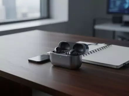 Modernes Ladecase für KI-gestützte Earbuds auf einem Schreibtisch in einem professionellen Büroambiente. - Foto: über boerse-global.de