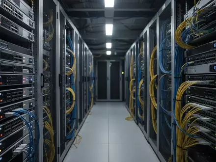 Reihen von Netzwerk-Routern und Server-Infrastruktur in einem modernen Rechenzentrum. - Foto: über boerse-global.de