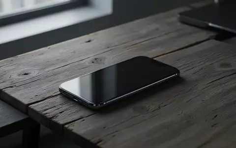 Ein modernes Smartphone mit ausgeschaltetem Bildschirm liegt auf einem hölzernen Tisch in einer schlichten Büroumgebung. - Foto: über boerse-global.de