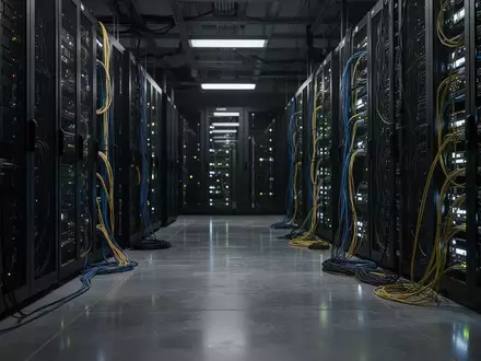 Server-Racks in einem dunklen Rechenzentrum, die die Speicherung und potenzielle Überwachung digitaler Daten symbolisieren. - Foto: über boerse-global.de