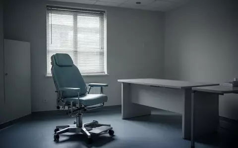 Ein leeres, klinisch wirkendes Behandlungszimmer mit einem medizinischen Stuhl in gedimmtem Licht. - Foto: über boerse-global.de