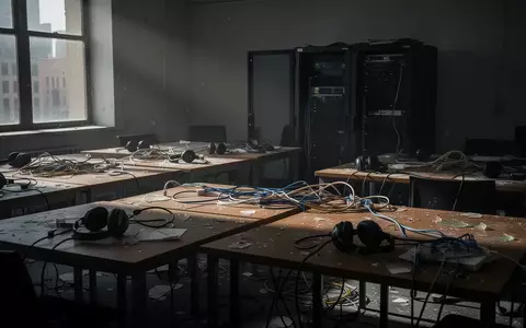 Verlassene Büroräume mit technischer Ausrüstung und Server-Infrastruktur nach einer Razzia gegen Cyberkriminalität. - Foto: über boerse-global.de