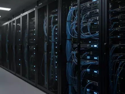 Reihen von modernen Server-Racks in einem professionellen Rechenzentrum mit blauer Beleuchtung. - Foto: über boerse-global.de