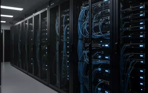 Reihen von modernen Server-Racks in einem professionellen Rechenzentrum mit blauer Beleuchtung. - Foto: über boerse-global.de