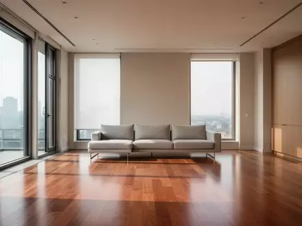 Ein heller, leerer Wohnraum mit großen Fenstern und Holzboden im Kontext einer Immobilienübergabe. - Foto: über boerse-global.de