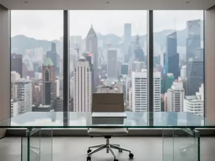Modernes, minimalistisches Büro mit Blick auf ein internationales Finanzviertel bei Tageslicht. - Foto: über boerse-global.de