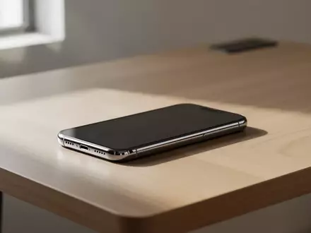 Ein modernes Smartphone liegt auf einem schlichten Holztisch in einem hellen, aufgeräumten Arbeitsbereich. - Foto: über boerse-global.de