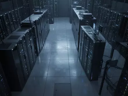 Dunkler Serverraum mit inaktiven Server-Racks als Symbol für eine Sicherheitslücke in der Krypto-Infrastruktur. - Foto: über boerse-global.de
