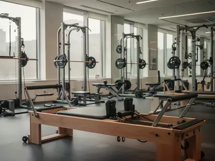 Ein heller, moderner Trainingsraum mit einem Pilates-Reformer und Fitnessgeräten im Hintergrund bei natürlichem Licht. - Foto: über boerse-global.de