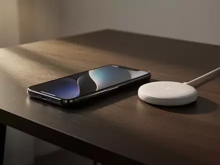 Modernes Smartphone auf einem Schreibtisch neben einer kabellosen Ladestation. - Foto: über boerse-global.de