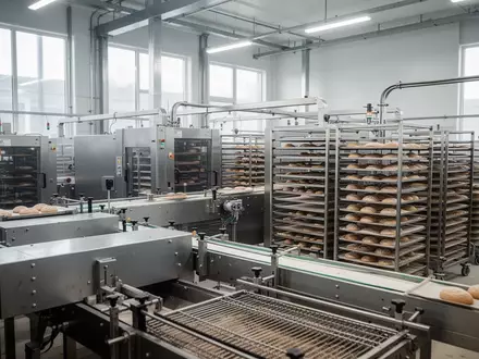 Moderne, leere Produktionshalle einer Bäckerei mit Edelstahlmaschinen und geordneten Abläufen. - Foto: über boerse-global.de