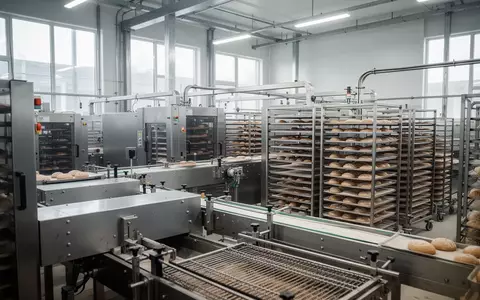 Moderne, leere Produktionshalle einer Bäckerei mit Edelstahlmaschinen und geordneten Abläufen. - Foto: über boerse-global.de