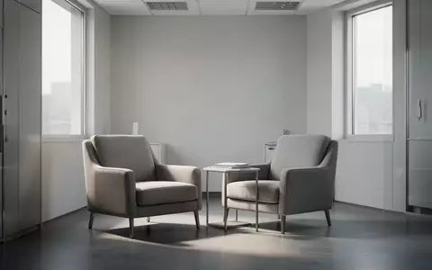 Ein minimalistischer, leerer Therapieraum mit einem Sessel bei Tageslicht, der eine ruhige und professionelle Atmosphäre vermittelt. - Foto: über boerse-global.de