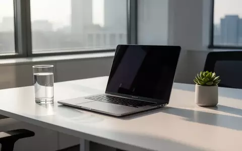 Ein minimalistischer, moderner Büroarbeitsplatz mit einem geschlossenen Laptop auf einem hellen Schreibtisch. - Foto: über boerse-global.de
