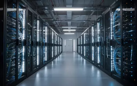 Moderne Serverräume mit blau leuchtender digitaler Infrastruktur in einem Rechenzentrum. - Foto: über boerse-global.de