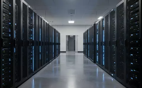 Ein moderner Serverraum mit schwarzen Server-Racks und blauer Beleuchtung in einem Regierungsgebäude. - Foto: über boerse-global.de
