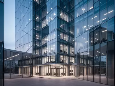 Modernes Glas- und Stahlgebäude bei Dämmerung als Symbol für die Modernisierung des internationalen Zahlungsverkehrs. - Foto: über boerse-global.de