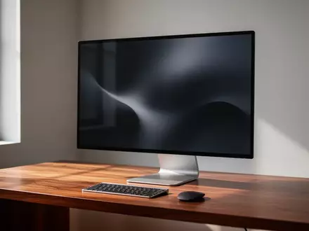 Ein minimalistischer, moderner Arbeitsplatz mit einem Computer-Monitor auf einem Schreibtisch in einer hellen Büroumgebung. - Foto: über boerse-global.de