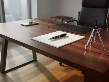 Ein minimalistischer Schreibtisch mit Notizblock und Schreibutensilien in einem sonnendurchfluteten Büro. - Foto: über boerse-global.de