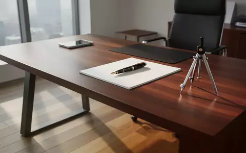 Ein minimalistischer Schreibtisch mit Notizblock und Schreibutensilien in einem sonnendurchfluteten Büro. - Foto: über boerse-global.de