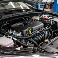 Geöffneter Motorraum eines modernen Fahrzeugs in einer Werkstattumgebung mit Fokus auf technische Komponenten. - Foto: über boerse-global.de